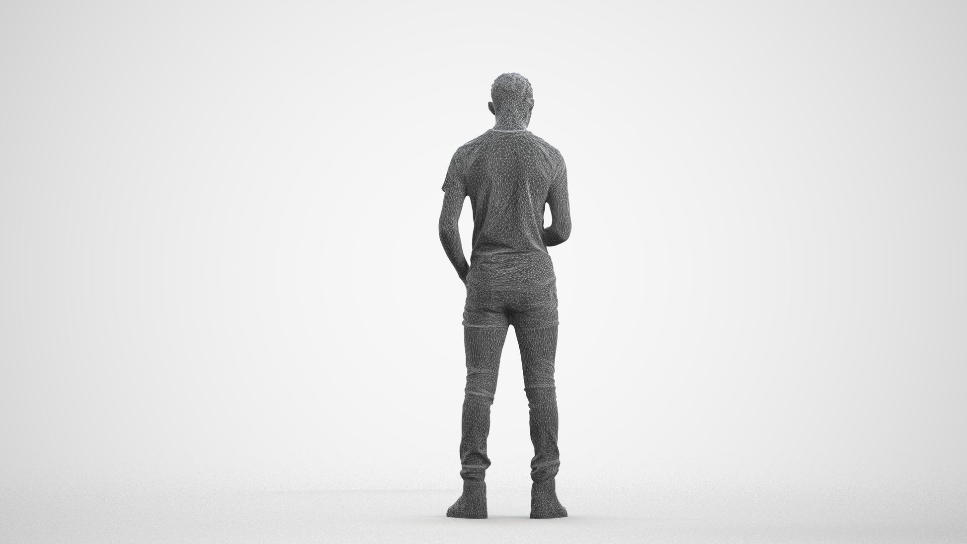 3D people model boy casual kids, scanned human for 3ds Max rendering, wireframe front view