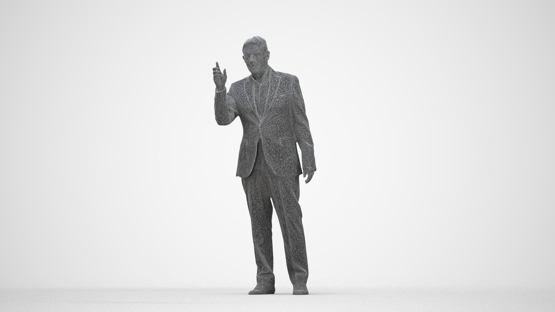 scanned 3D senior man business, photogrammetry people for Enscape and V-Ray, wireframe back view