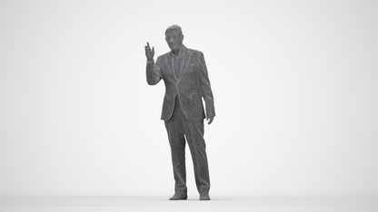 scanned 3D senior man business, photogrammetry people for Enscape and V-Ray, wireframe back view