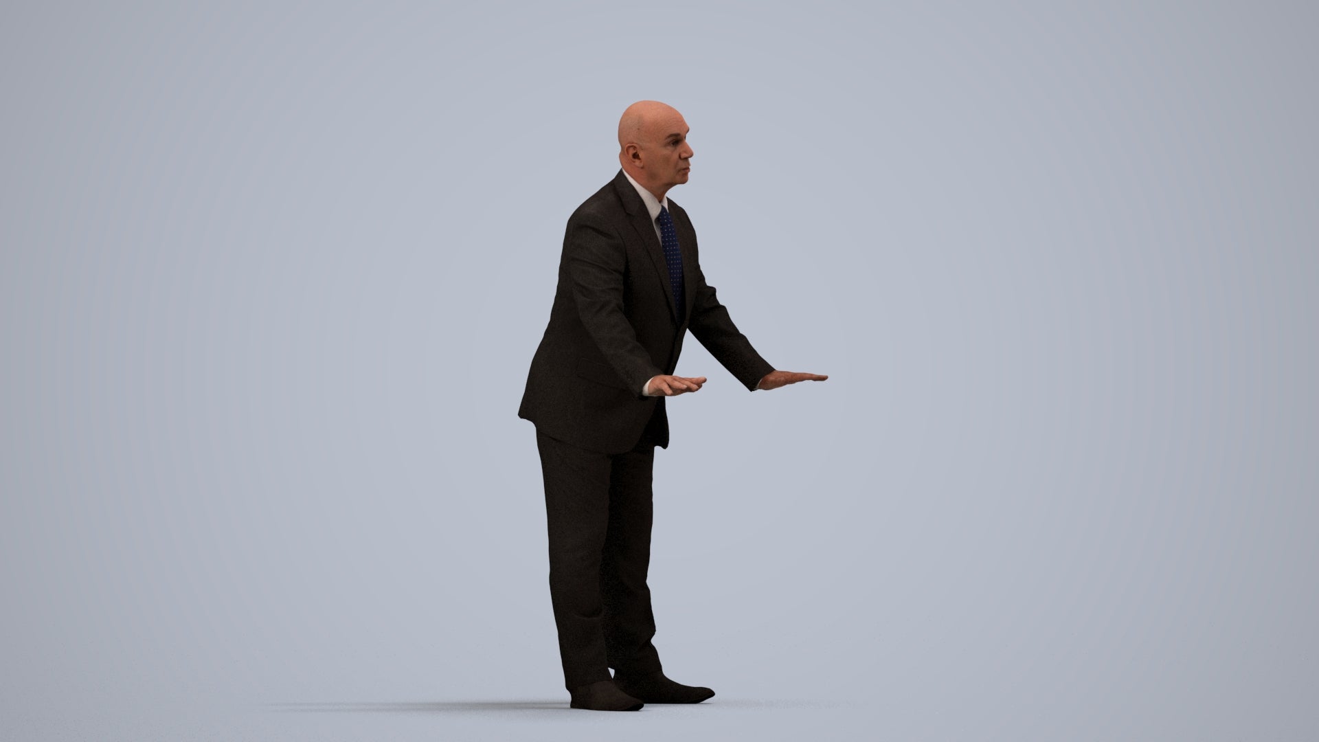 scanned 3D senior man business, photogrammetry people for Enscape and V-Ray, side view render