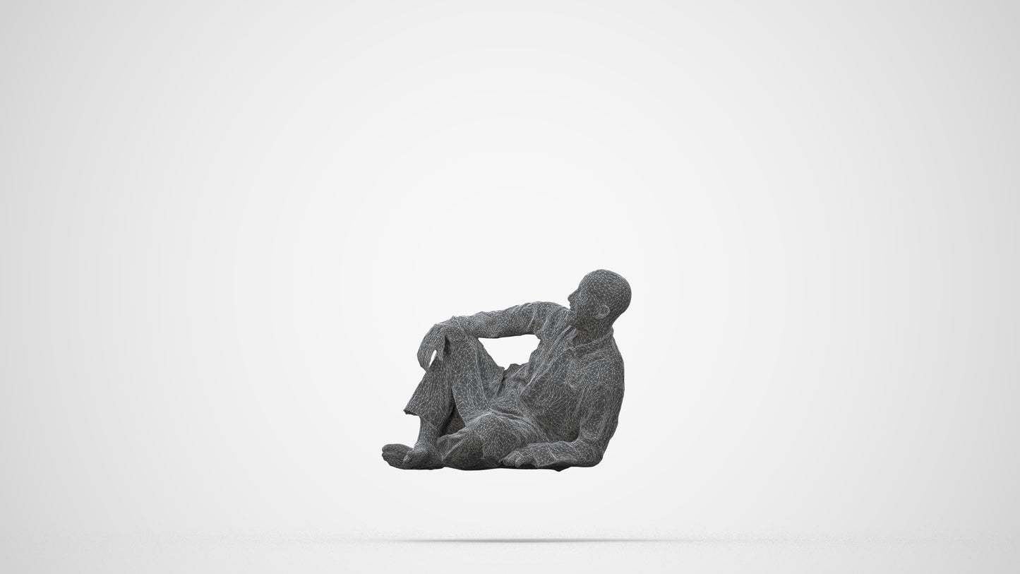 3D people model man casual sitting, scanned human for 3ds Max rendering, wireframe back view