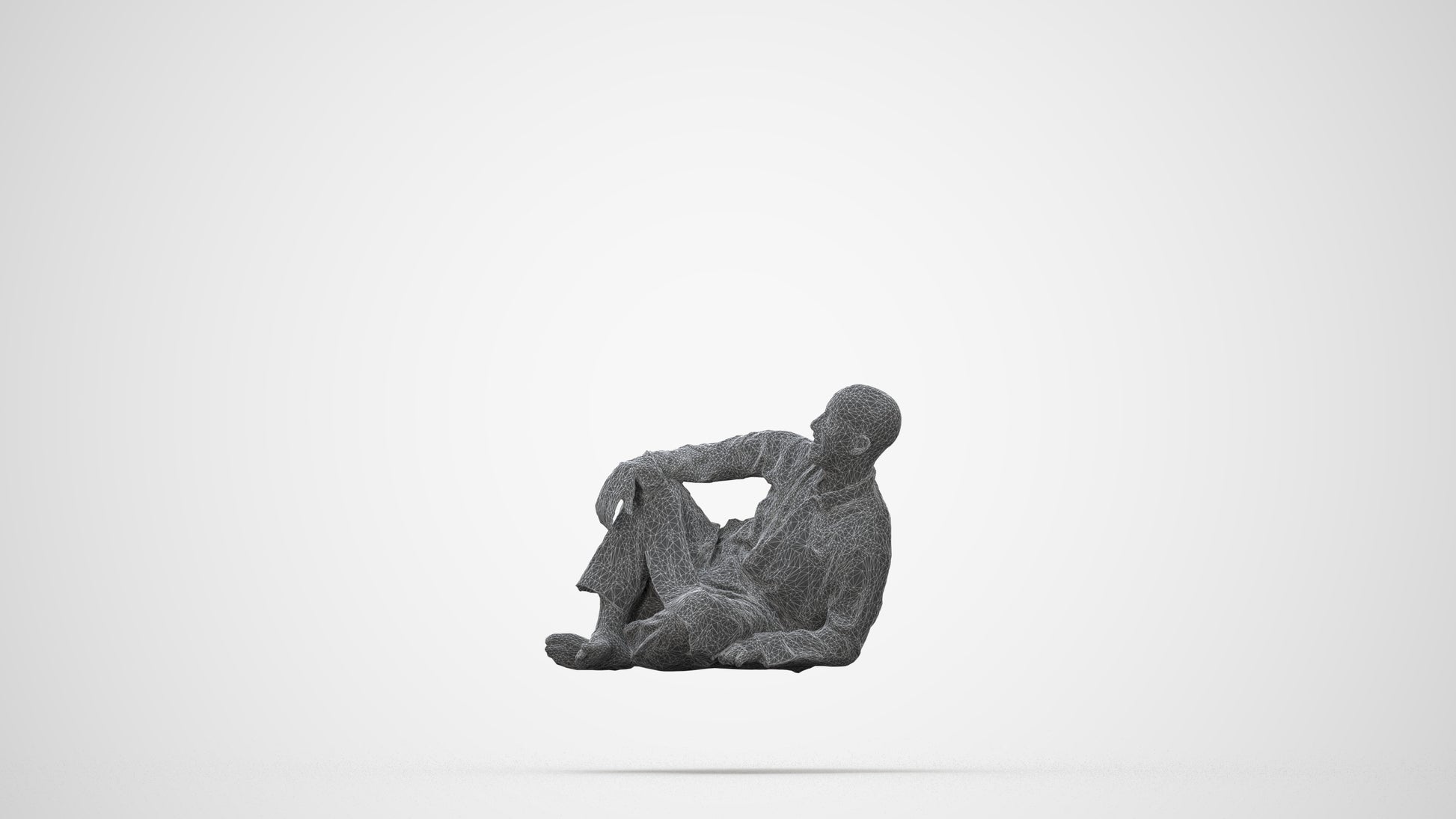 3D people model man casual sitting, scanned human for 3ds Max rendering, wireframe back view