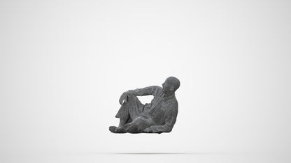 3D people model man casual sitting, scanned human for 3ds Max rendering, wireframe back view