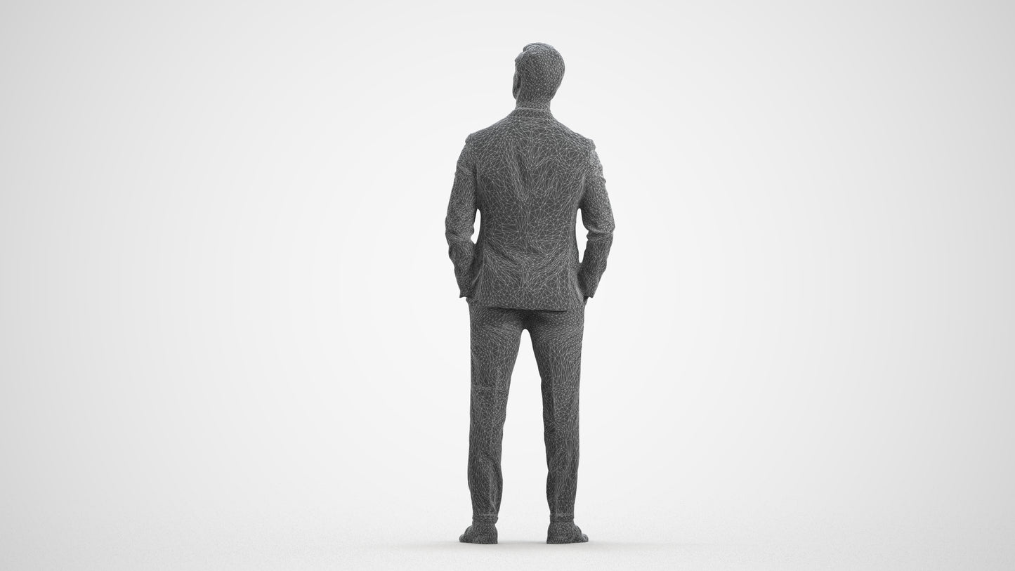 realistic 3D people man business, render-ready for V-Ray and Corona, FBX OBJ, wireframe front view