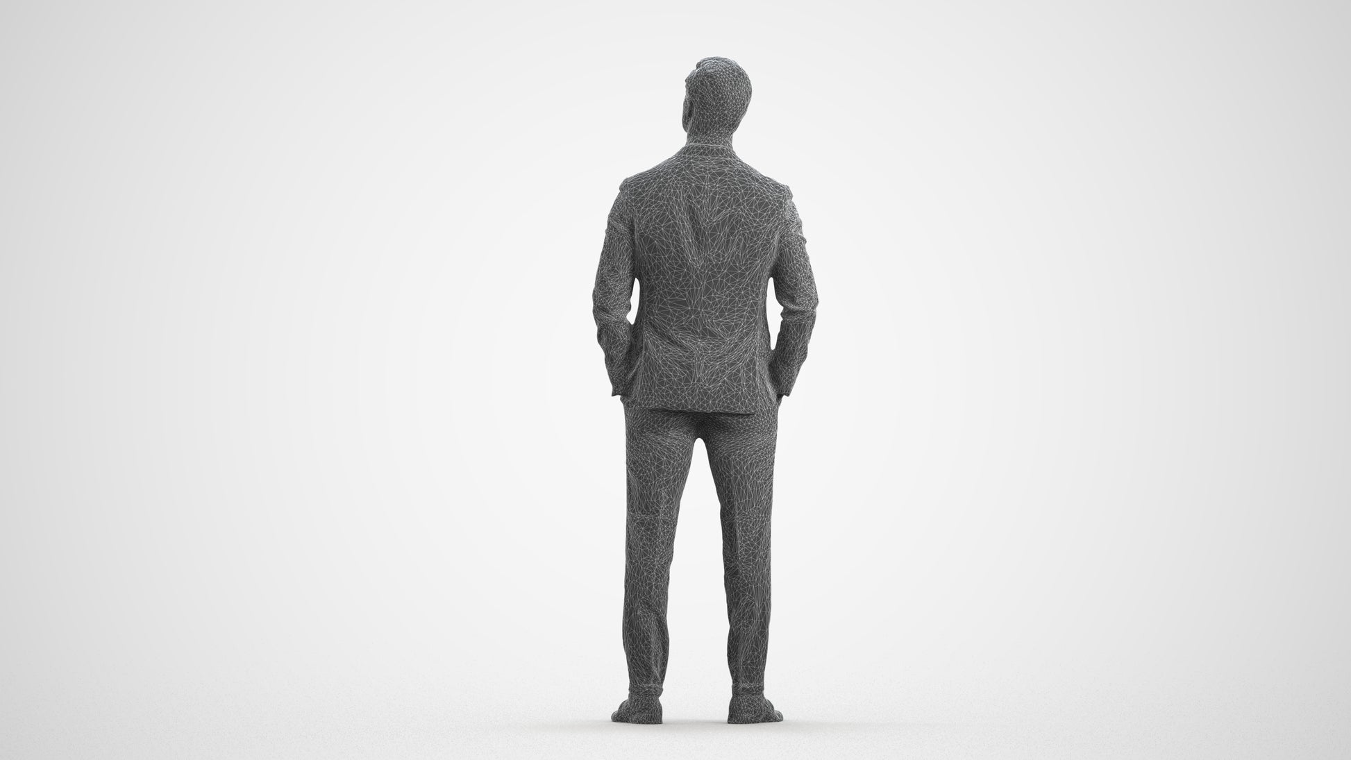 realistic 3D people man business, render-ready for V-Ray and Corona, FBX OBJ, wireframe front view