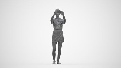 3D human model woman casual standing, photogrammetry scanned person for archviz, wireframe back view