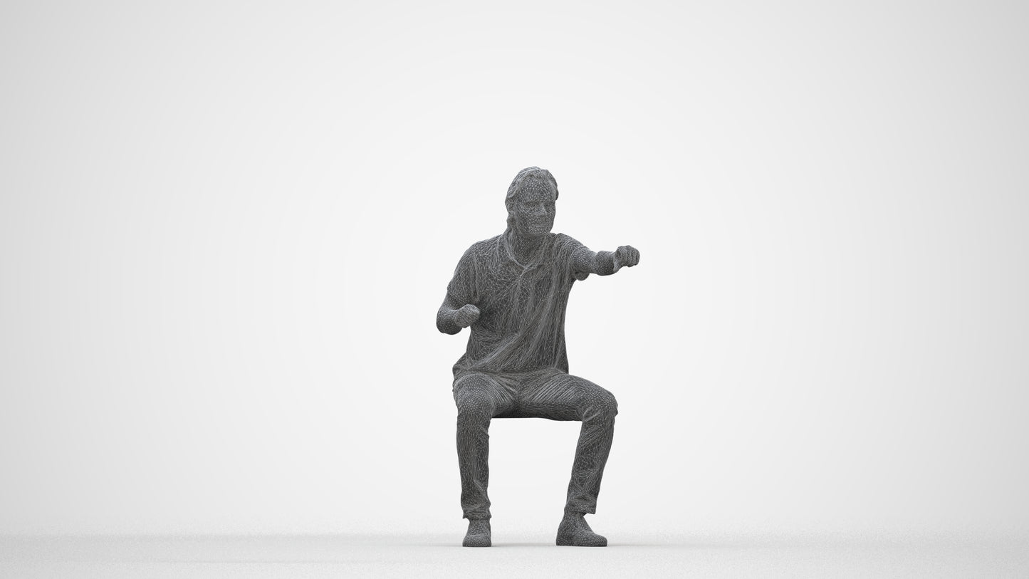 realistic 3D man casual sitting, scanned archviz people for Blender and 3ds Max, wireframe back view