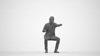 realistic 3D man casual sitting, scanned archviz people for Blender and 3ds Max, wireframe back view