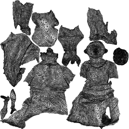 realistic 3D human woman business sitting, archviz people FBX OBJ for Blender, wireframe top-down view