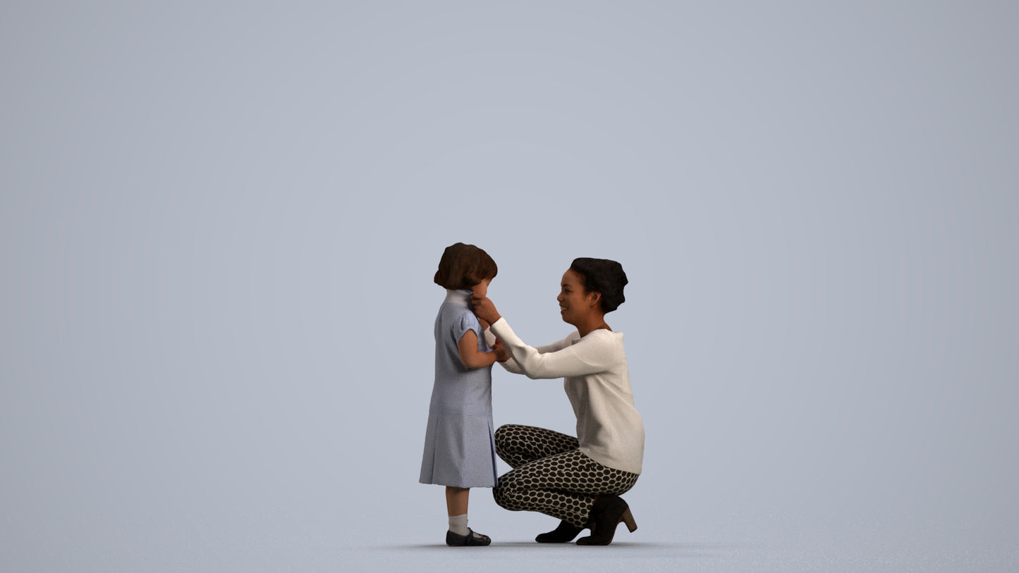 realistic 3D people woman casual kids, render-ready for V-Ray and Corona, FBX OBJ, front view render