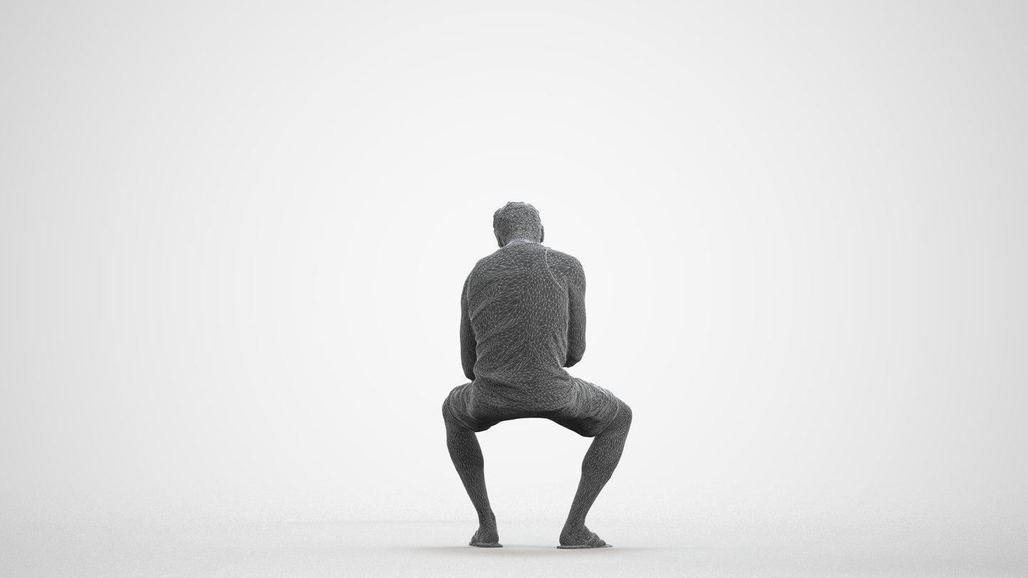 scanned 3D man casual sitting, photogrammetry people for Enscape and V-Ray, wireframe front view