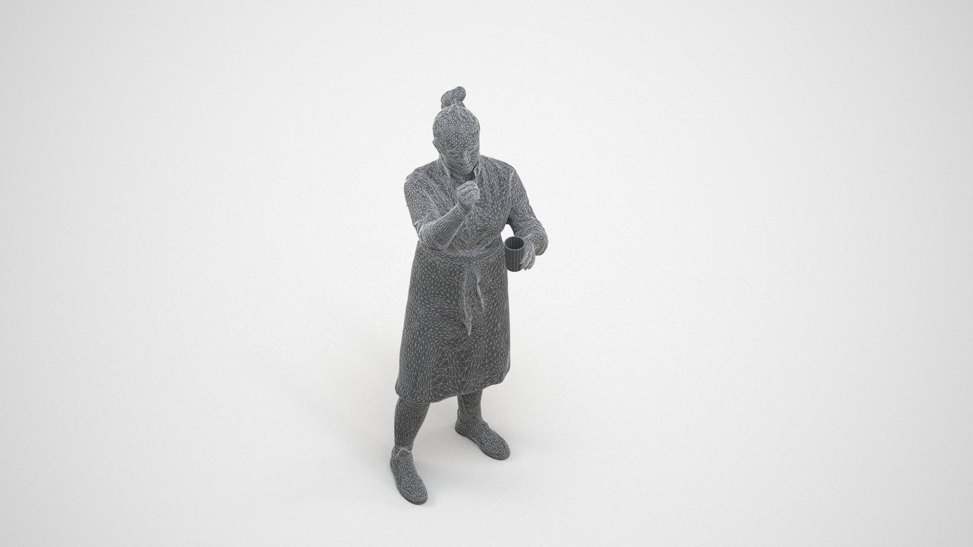 realistic 3D people woman hospitality, render-ready for V-Ray and Corona, FBX OBJ, wireframe three-quarter view