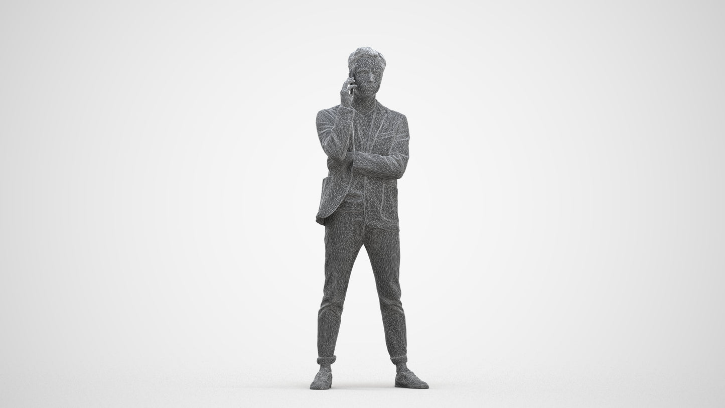 photogrammetry 3D man business standing, realistic human model archviz FBX, three-quarter front view render