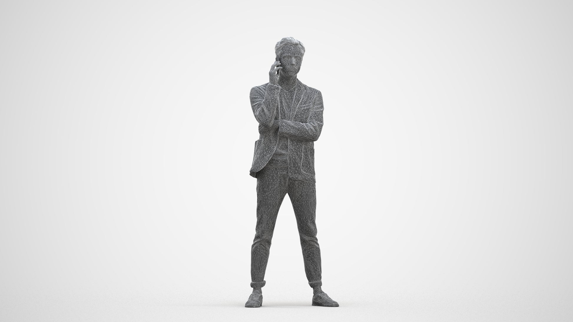 photogrammetry 3D man business standing, realistic human model archviz FBX, three-quarter front view render