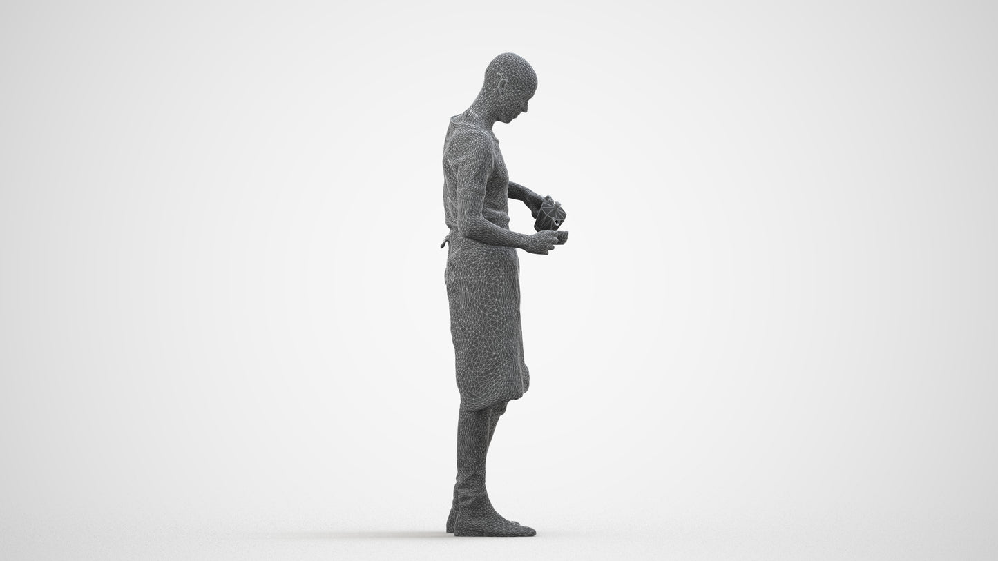 3D scanned man standing, photorealistic archviz people for Enscape and SketchUp, wireframe side view