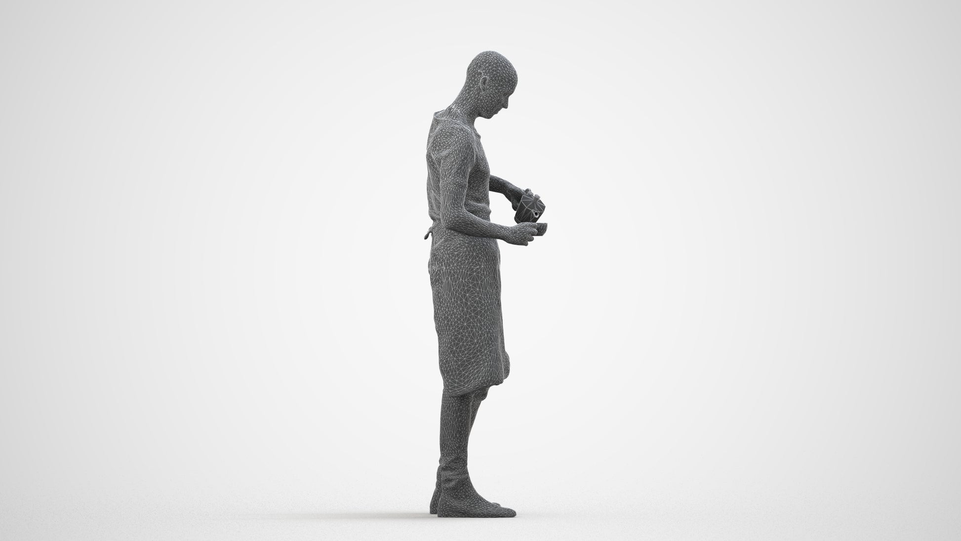 3D scanned man standing, photorealistic archviz people for Enscape and SketchUp, wireframe side view