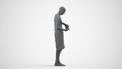 3D scanned man standing, photorealistic archviz people for Enscape and SketchUp, wireframe side view