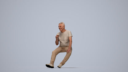 scanned 3D senior man casual sitting, photogrammetry people for Enscape and V-Ray, top-down view render