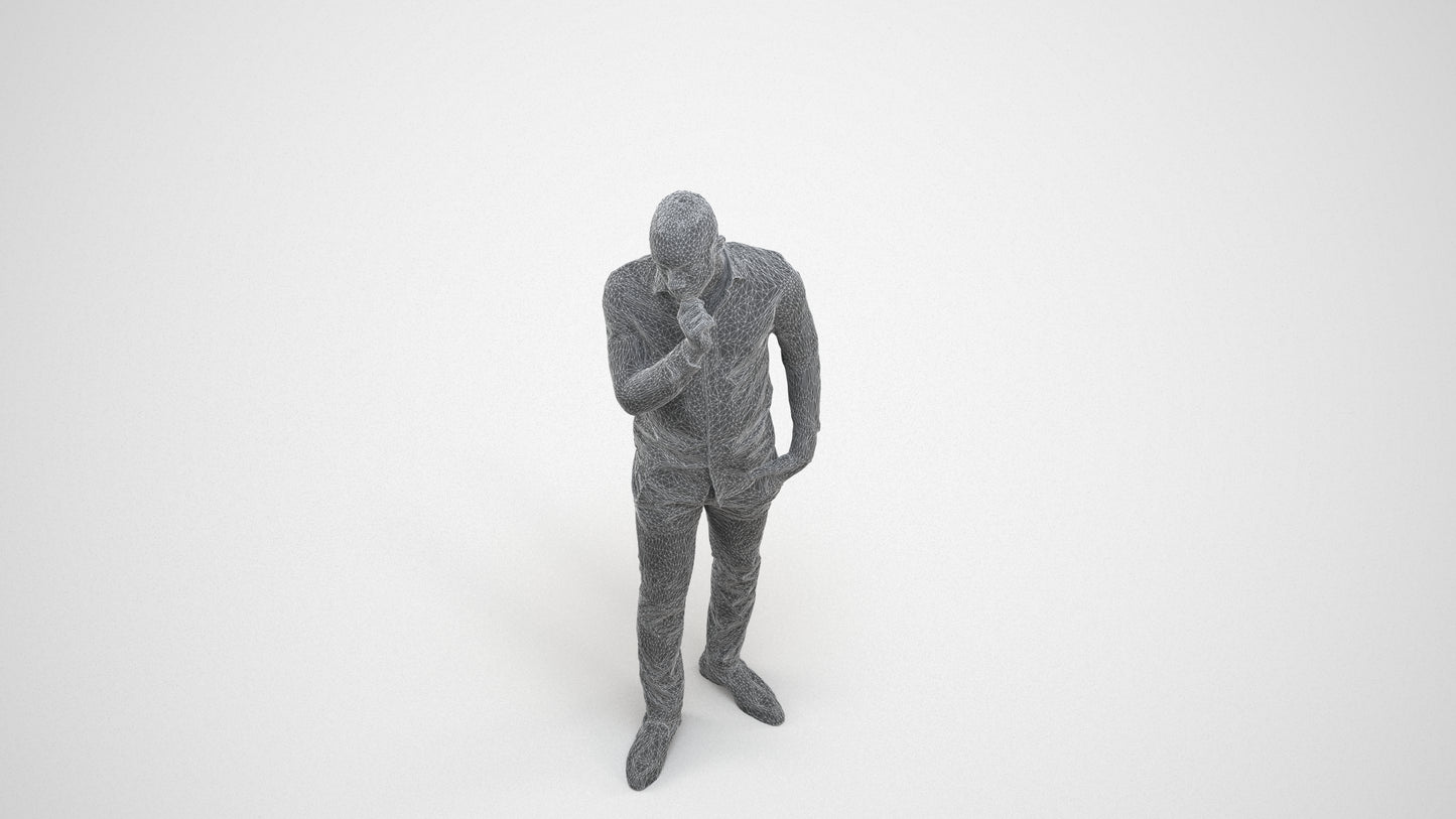 scanned 3D man business standing, photogrammetry people for Enscape and V-Ray, wireframe three-quarter view