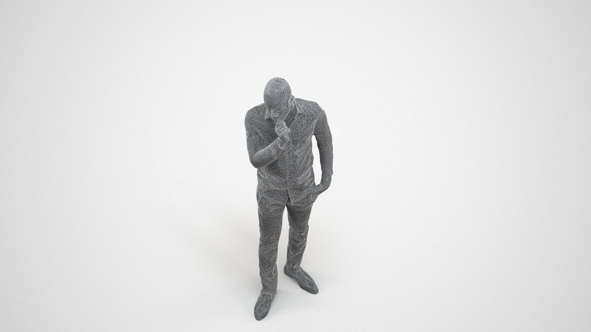 scanned 3D man business standing, photogrammetry people for Enscape and V-Ray, wireframe three-quarter view