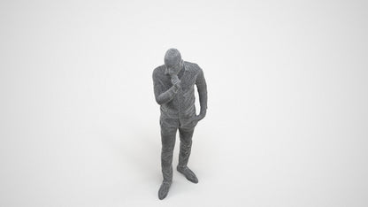 scanned 3D man business standing, photogrammetry people for Enscape and V-Ray, wireframe three-quarter view