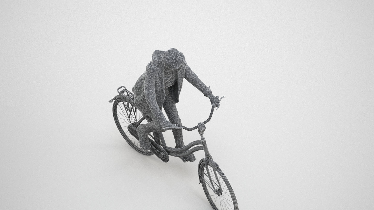 realistic 3D people senior boy casual cycling, render-ready for V-Ray and Corona, FBX OBJ, wireframe three-quarter view