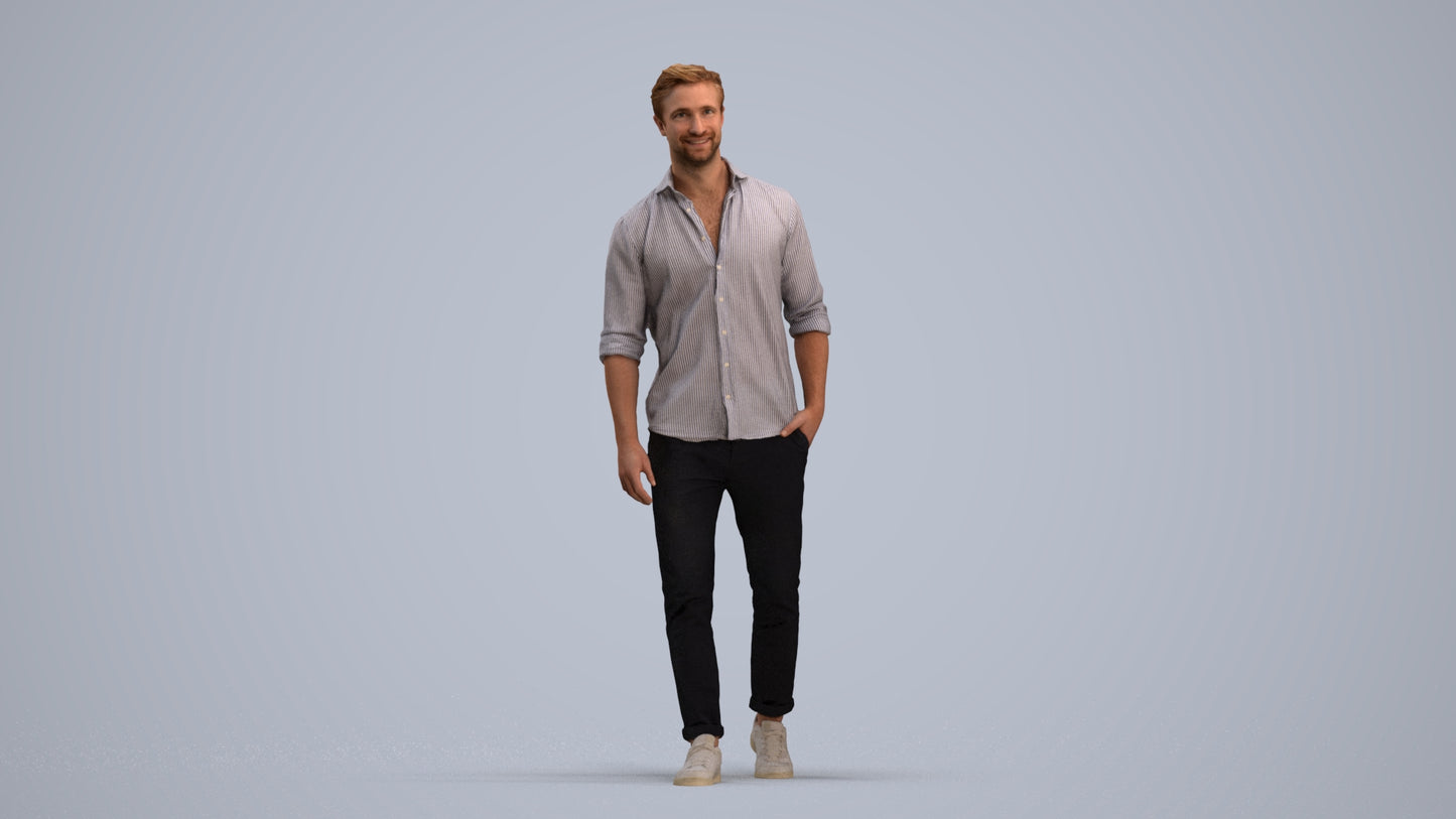 realistic 3D man casual walking, scanned archviz people for Blender and 3ds Max, standing pose render
