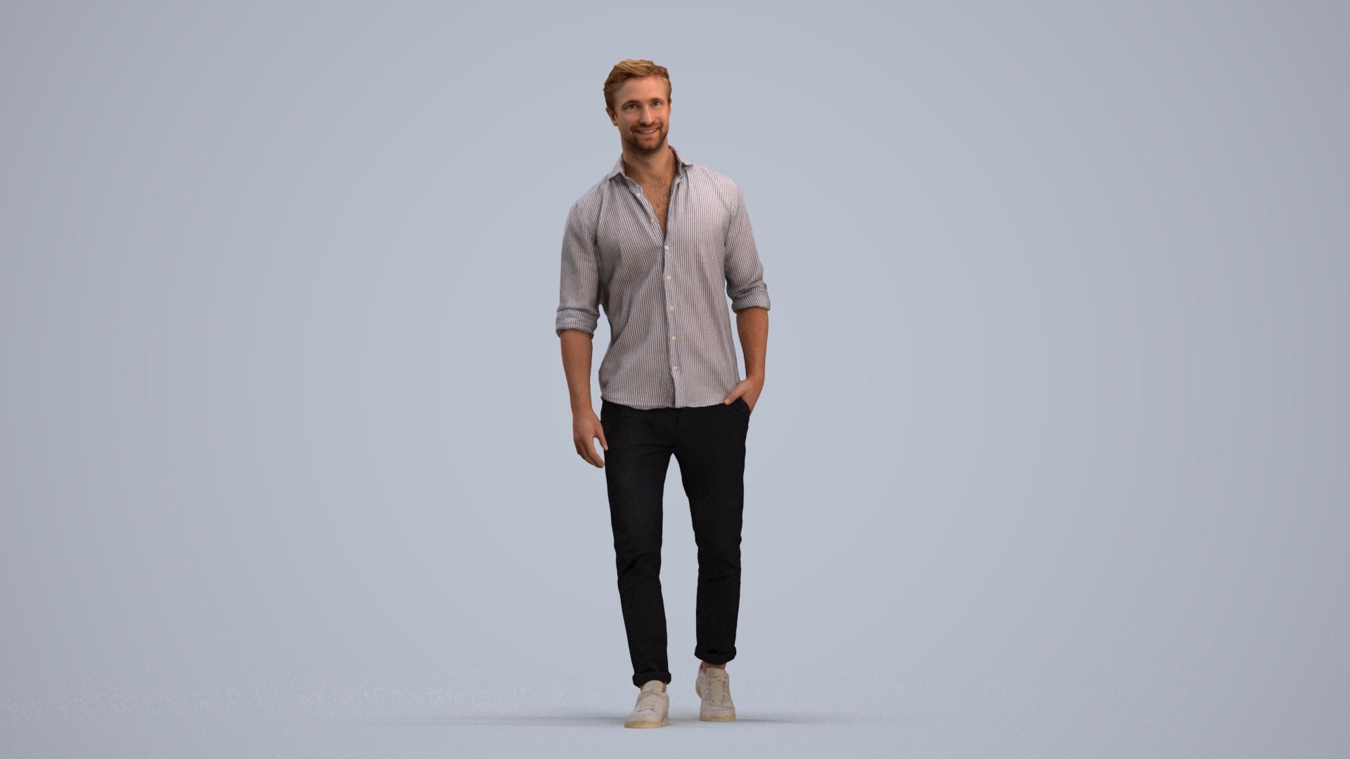 realistic 3D man casual walking, scanned archviz people for Blender and 3ds Max, standing pose render