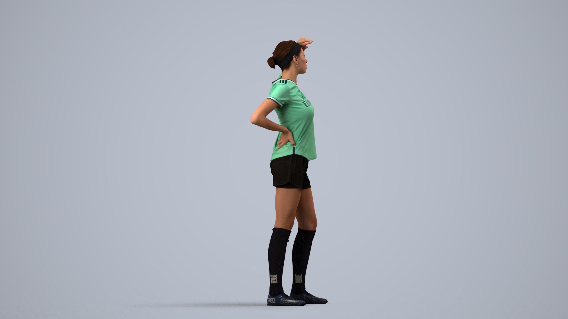 3D scanned woman sport, photorealistic archviz people for Enscape and SketchUp, side view render