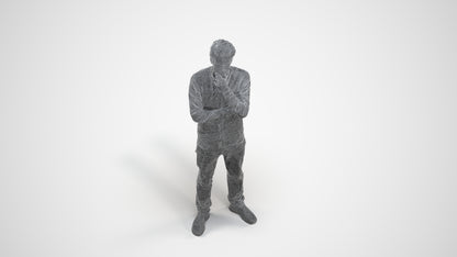 3D scanned man standing casual, photorealistic archviz people for Enscape and SketchUp, wireframe three-quarter view
