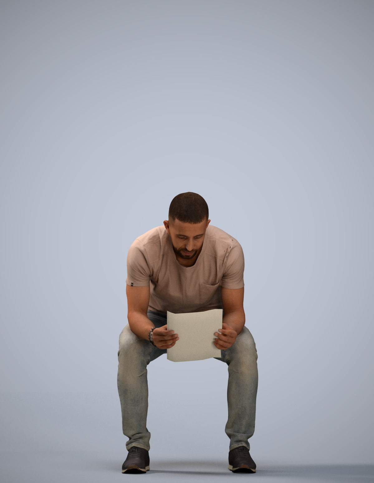 realistic 3D human man casual sitting, archviz people FBX OBJ for Blender