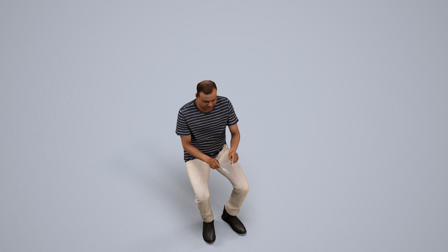 realistic 3D people man casual sitting, render-ready for V-Ray and Corona, FBX OBJ, back view render