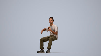 scanned 3D man casual sitting, photogrammetry people for Enscape and V-Ray, top-down view render
