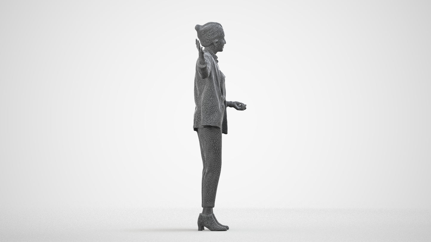 photogrammetry 3D woman business, realistic human model archviz FBX, wireframe side view