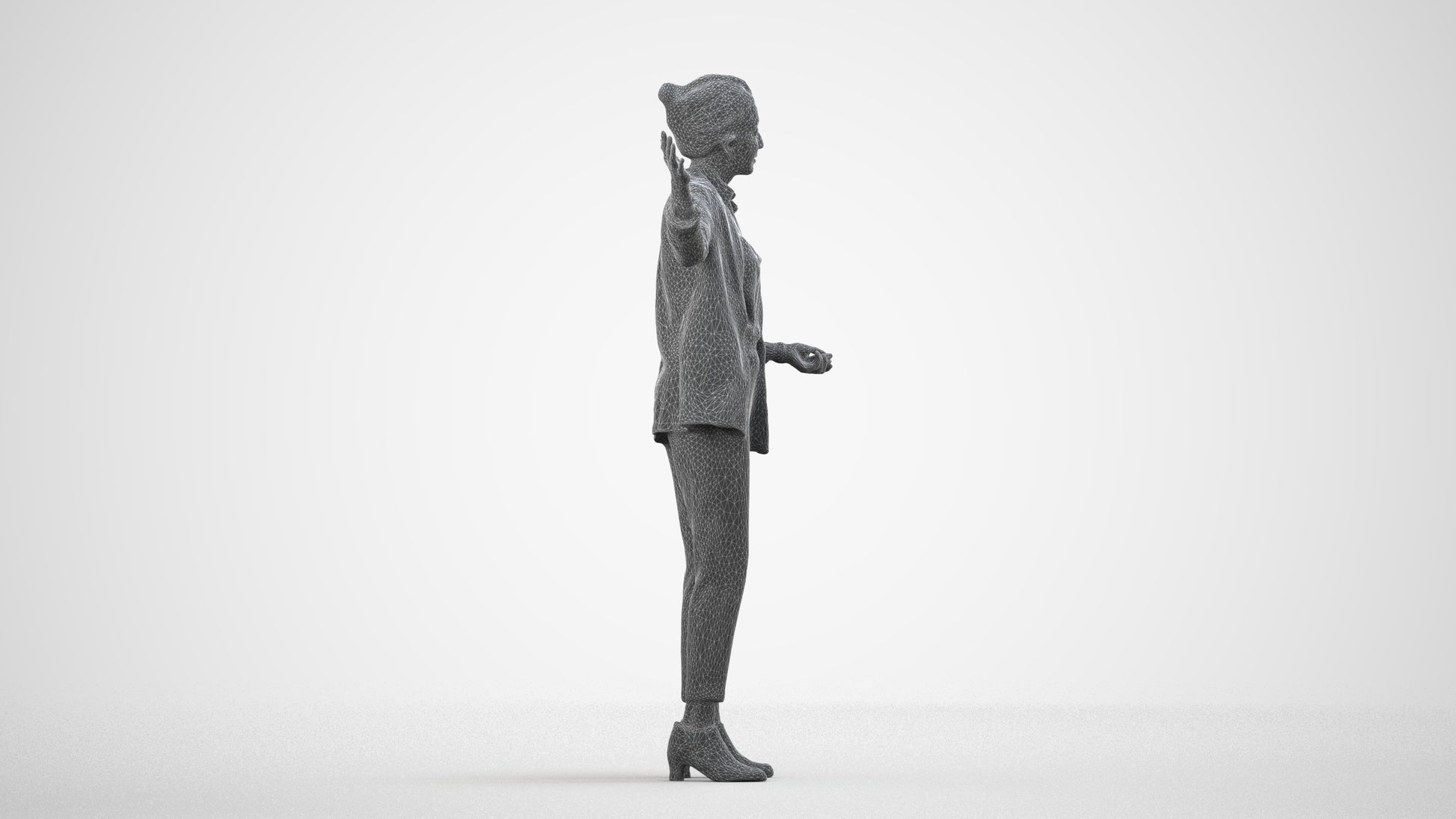 photogrammetry 3D woman business, realistic human model archviz FBX, wireframe side view