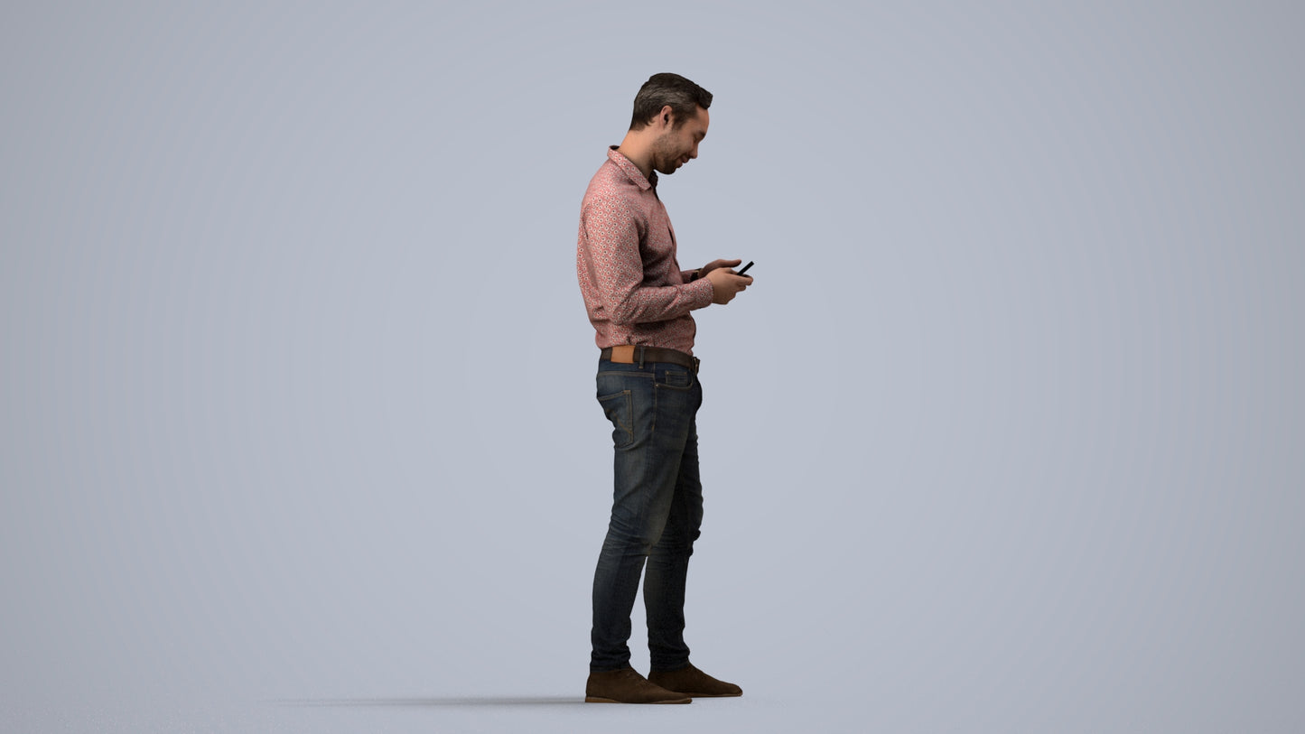 3D people model man casual standing, scanned human for 3ds Max rendering, side view render
