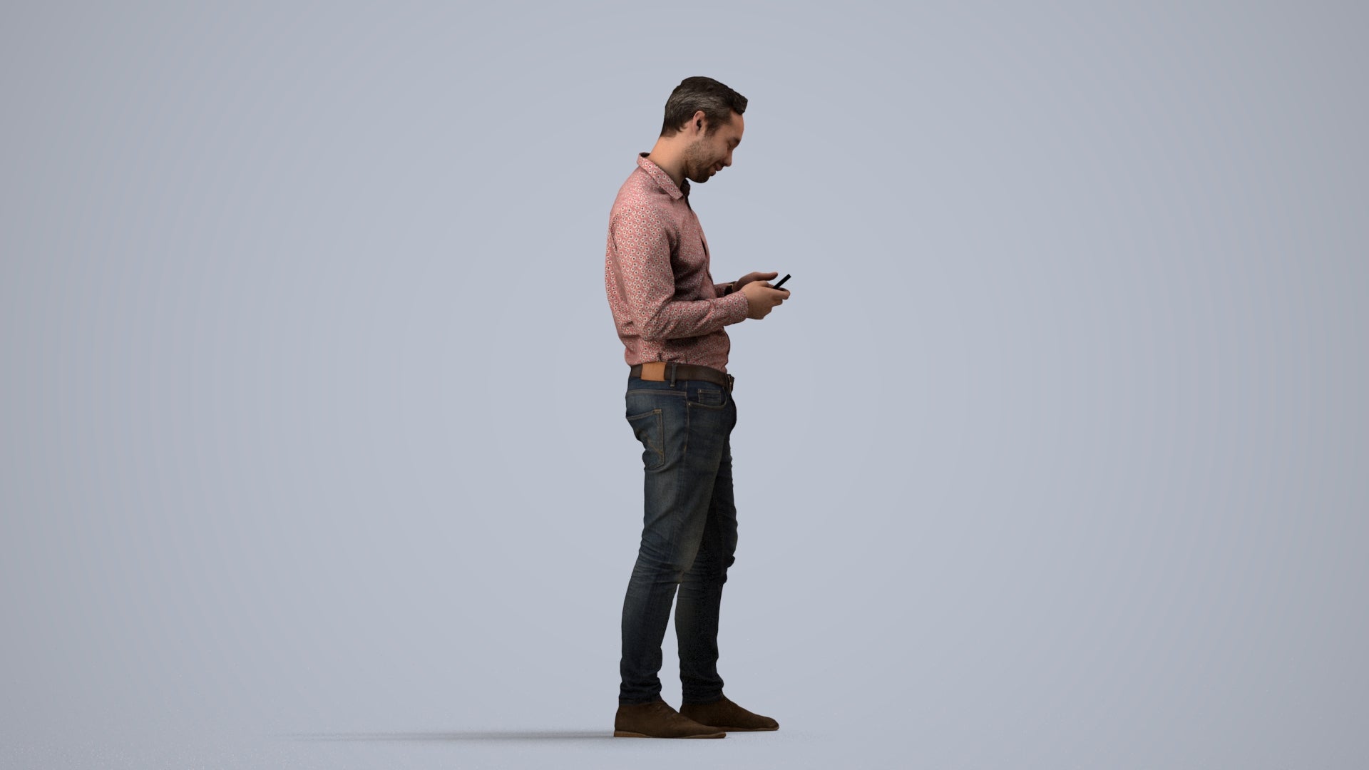 3D people model man casual standing, scanned human for 3ds Max rendering, side view render