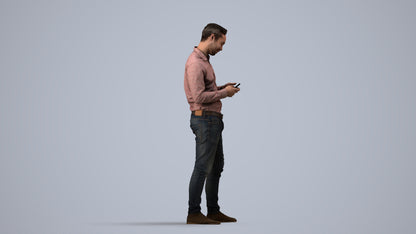 3D people model man casual standing, scanned human for 3ds Max rendering, side view render