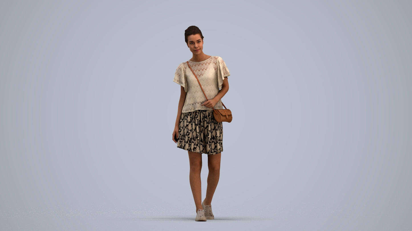 scanned 3D woman casual standing, photogrammetry people for Enscape and V-Ray, standing pose render