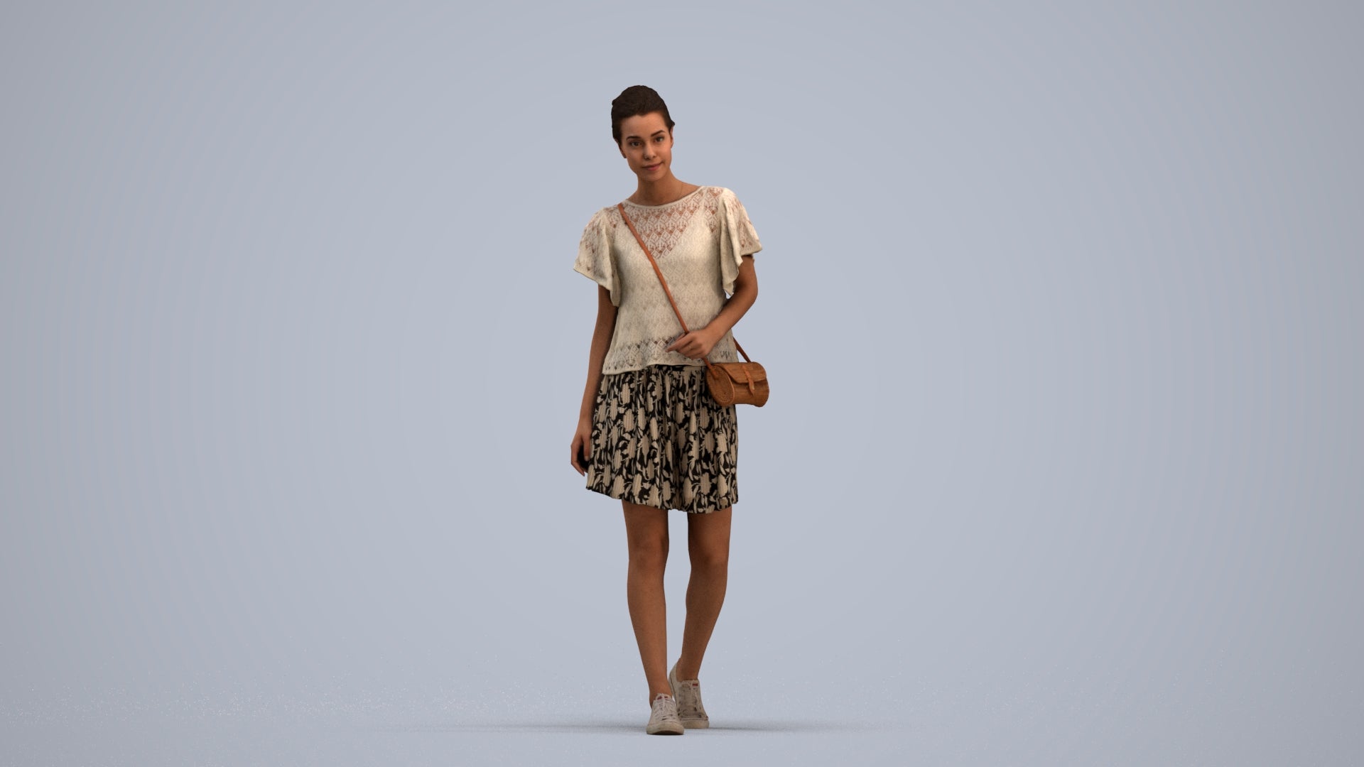 scanned 3D woman casual standing, photogrammetry people for Enscape and V-Ray, standing pose render