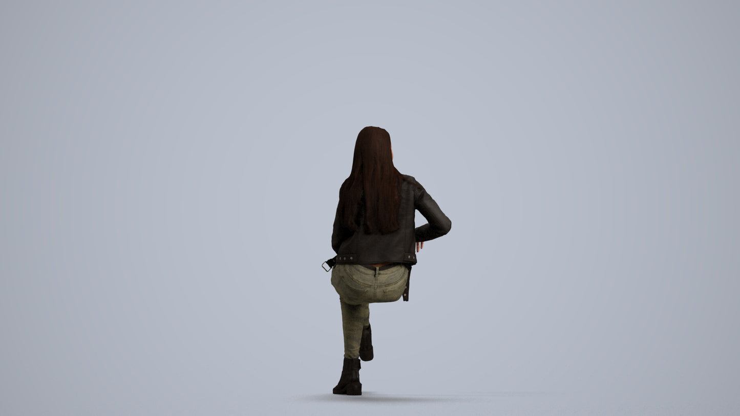 3D scanned woman sitting casual, photorealistic archviz people for Enscape and SketchUp, front view render