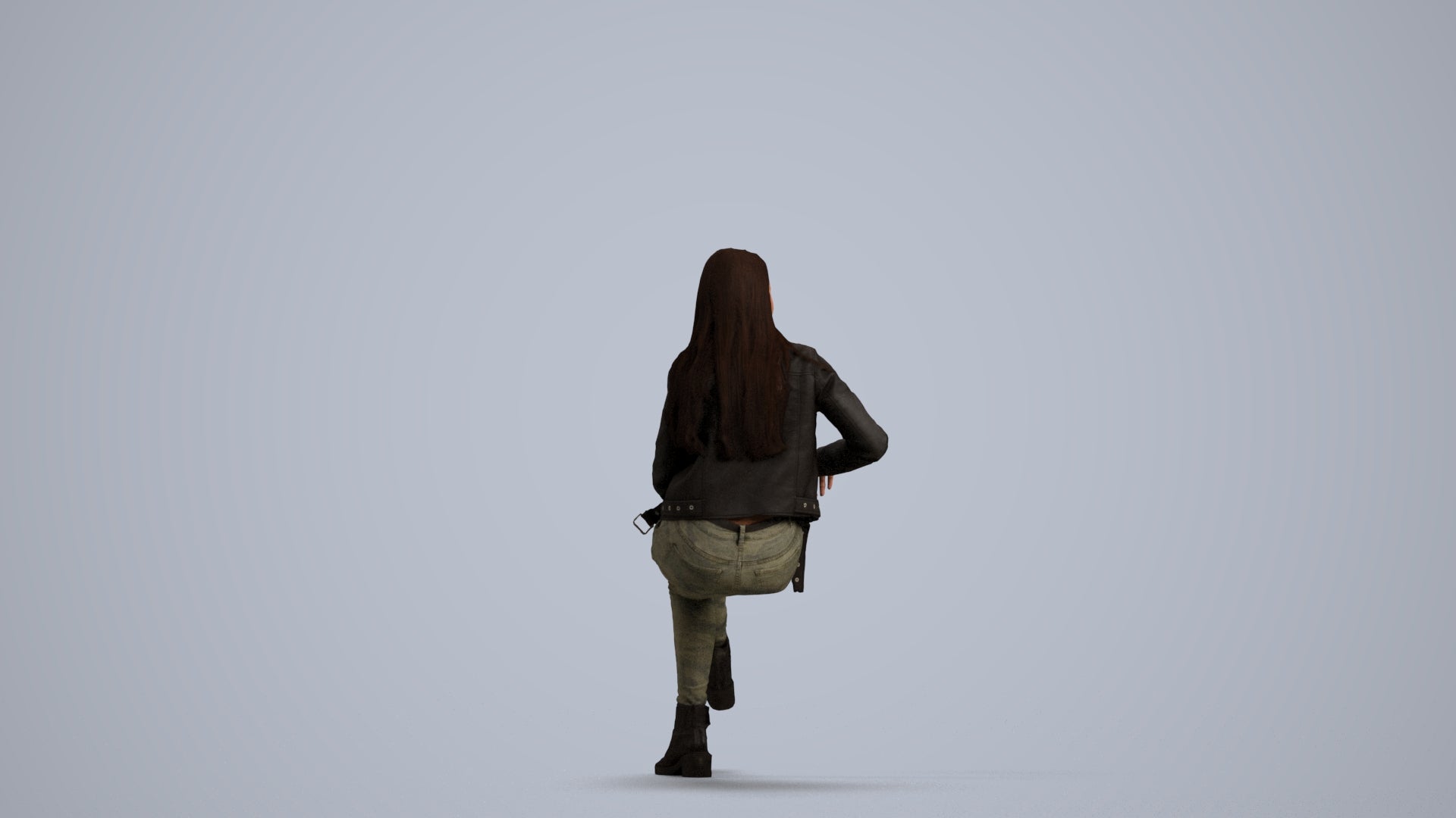3D scanned woman sitting casual, photorealistic archviz people for Enscape and SketchUp, front view render