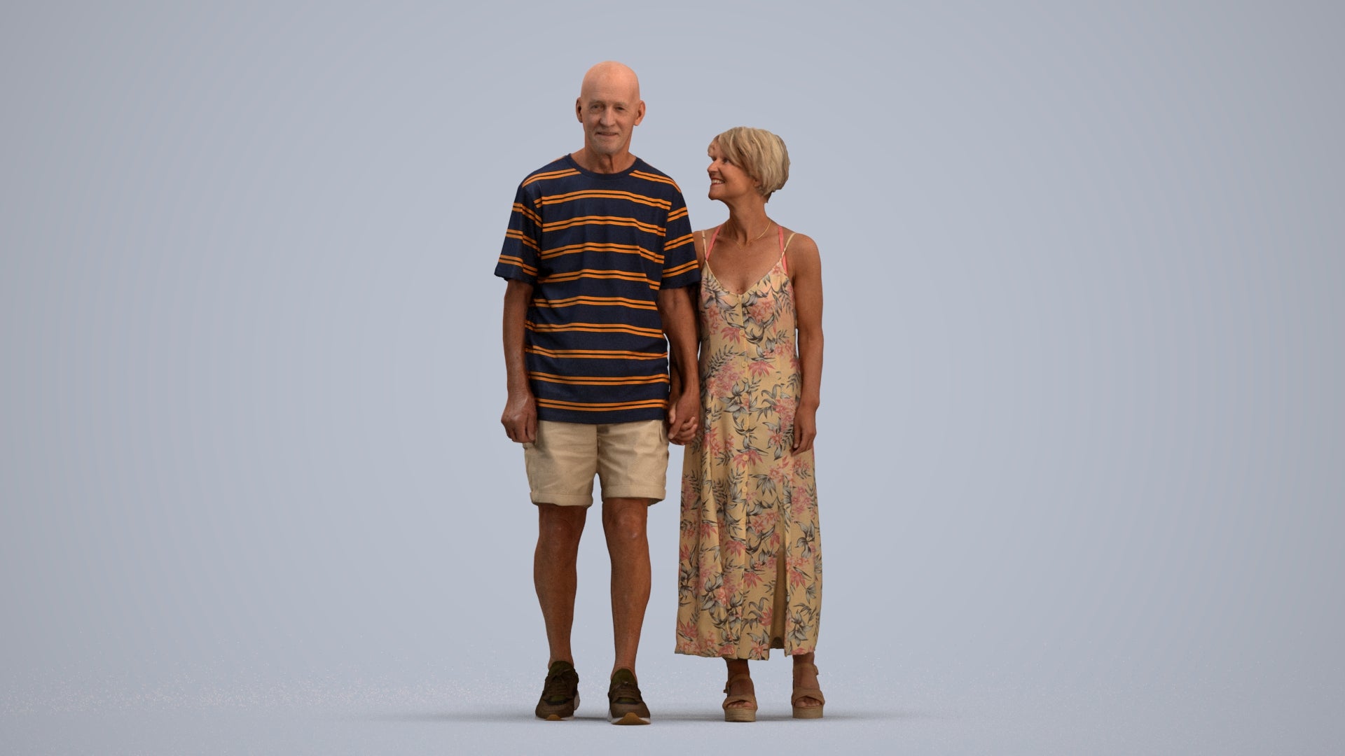 3D scanned senior woman couple casual, photorealistic archviz people for Enscape and SketchUp, standing pose render