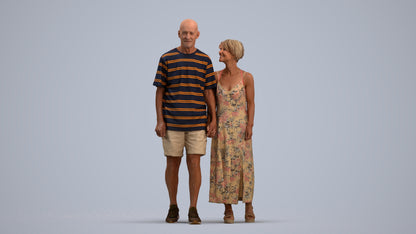 3D scanned senior woman couple casual, photorealistic archviz people for Enscape and SketchUp, standing pose render
