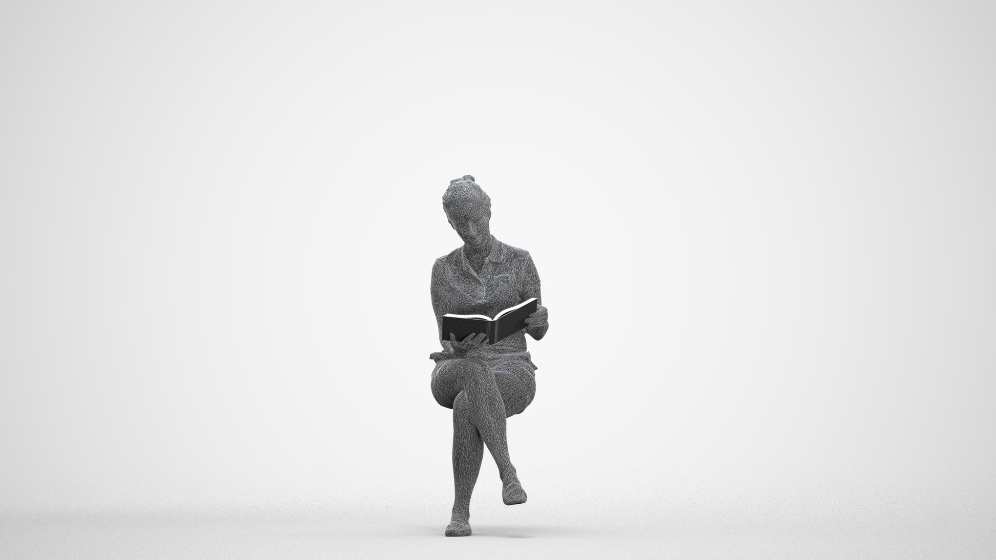 3D people model woman casual sitting, scanned human for 3ds Max rendering, three-quarter front view render