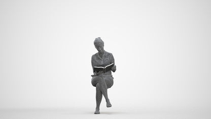 3D people model woman casual sitting, scanned human for 3ds Max rendering, three-quarter front view render