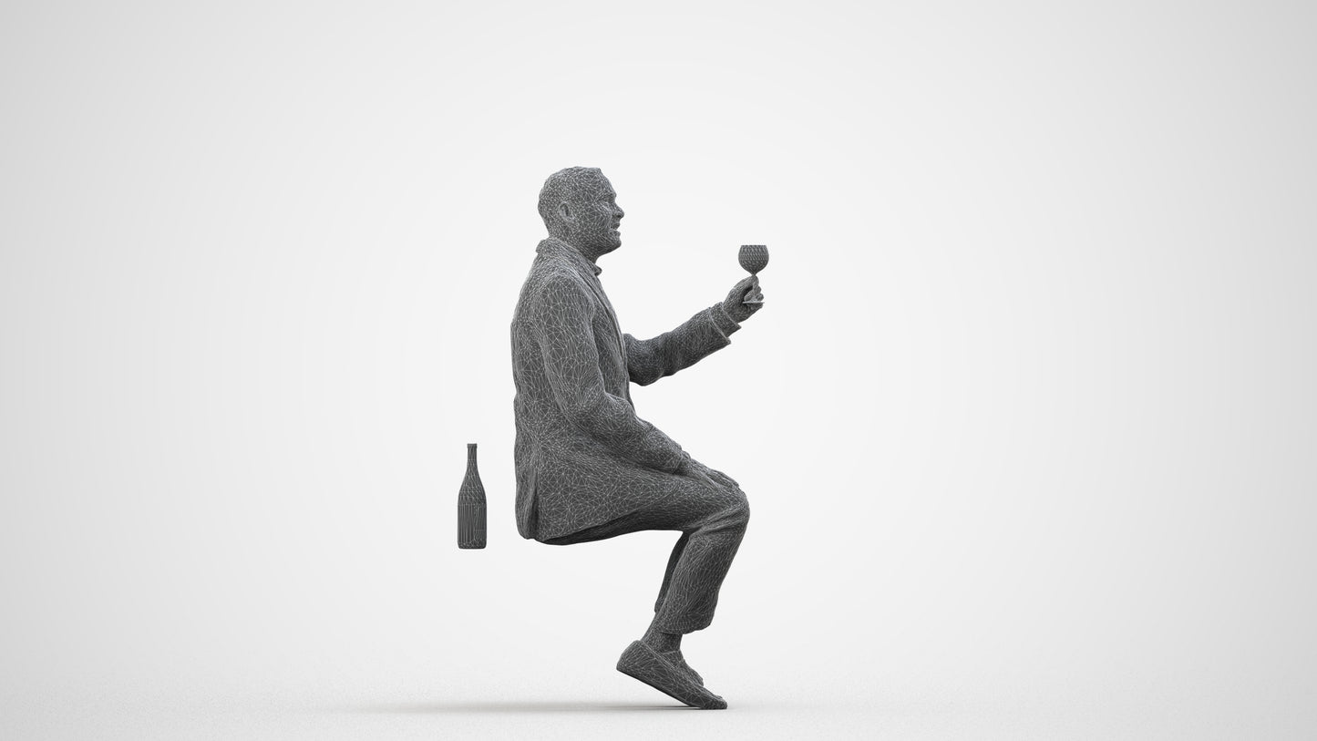 scanned 3D man casual cycling, photogrammetry people for Enscape and V-Ray, wireframe side view