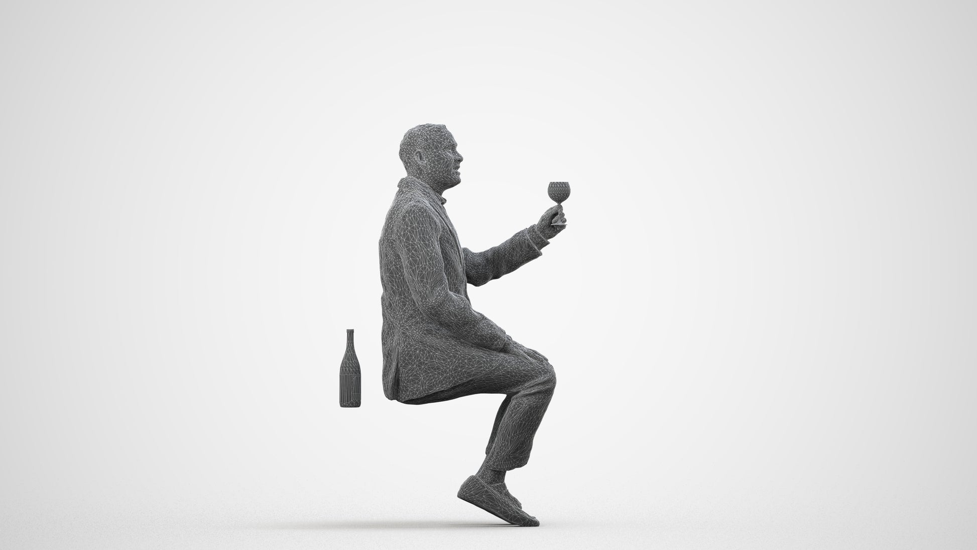 scanned 3D man casual cycling, photogrammetry people for Enscape and V-Ray, wireframe side view