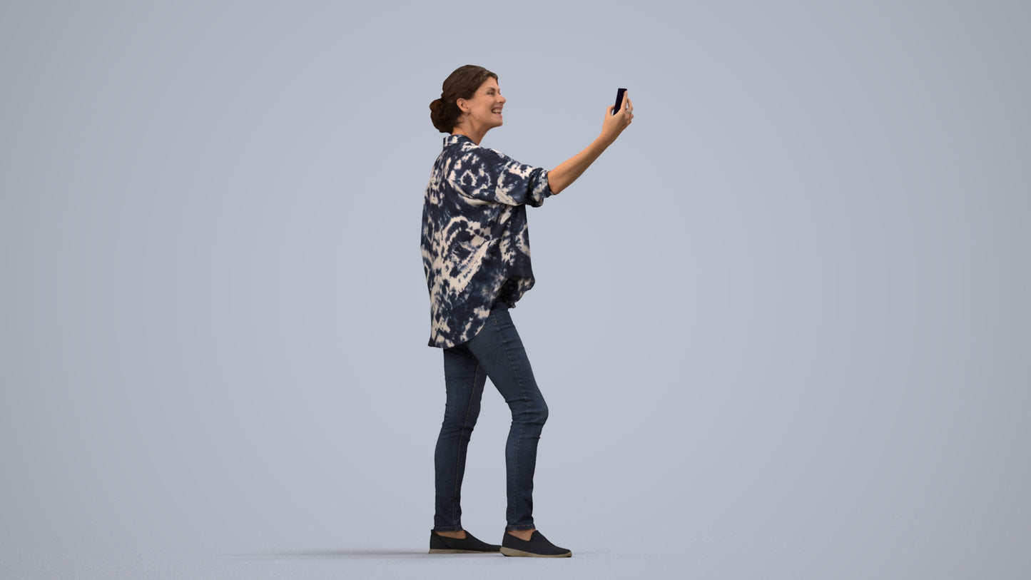 3D people model woman casual standing, scanned human for 3ds Max rendering, side view render
