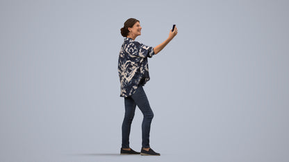 3D people model woman casual standing, scanned human for 3ds Max rendering, side view render